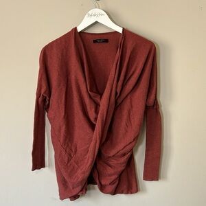 All Saints Cowl Neck Merino Long Sleeve Top Drapey Blouse Drop Shoulder Sz XS